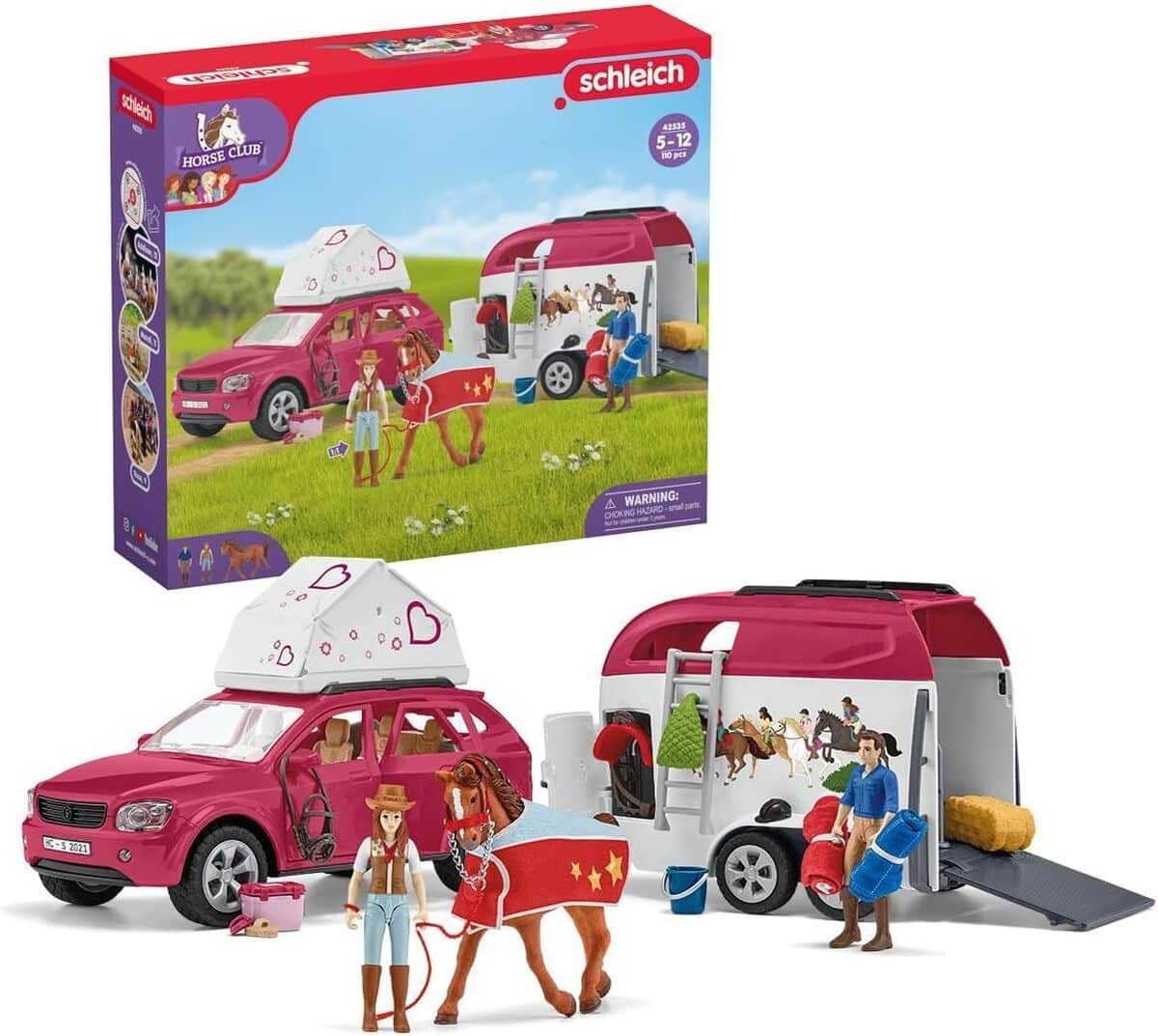 Test du schleich 42535 : voyage en voiture avec remorque et cheval inclus