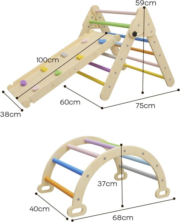 BenaRita 3 en 1 Triangles d'escalade, Échelle d'escalade Triangulaire Pliable avec Rampe Coulissante et Arche d'escalade Montessori pour Enfants, Aire de Jeux pour Tout-Petits