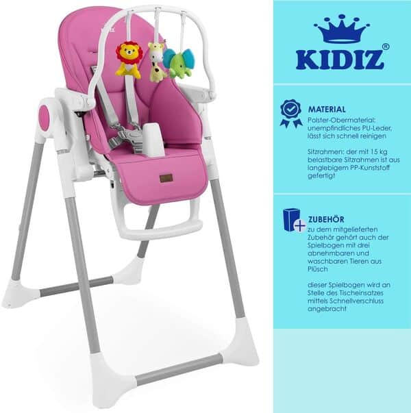 KIDIZ® Chaise haute 3 en 1 | Chaise haute pour enfant avec arceau de jeu, chaise longue pour bébé, chaise haute combinée, Siège haut pour bébé,7 hauteurs réglables, rose