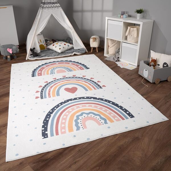 Paco Home Tapis Chambre Enfant Bebe Fille Garcon Antidérapant Arc-en-Ciel Coeur Pois, Dimension:240x340 cm, Couleur:Multicolore 2