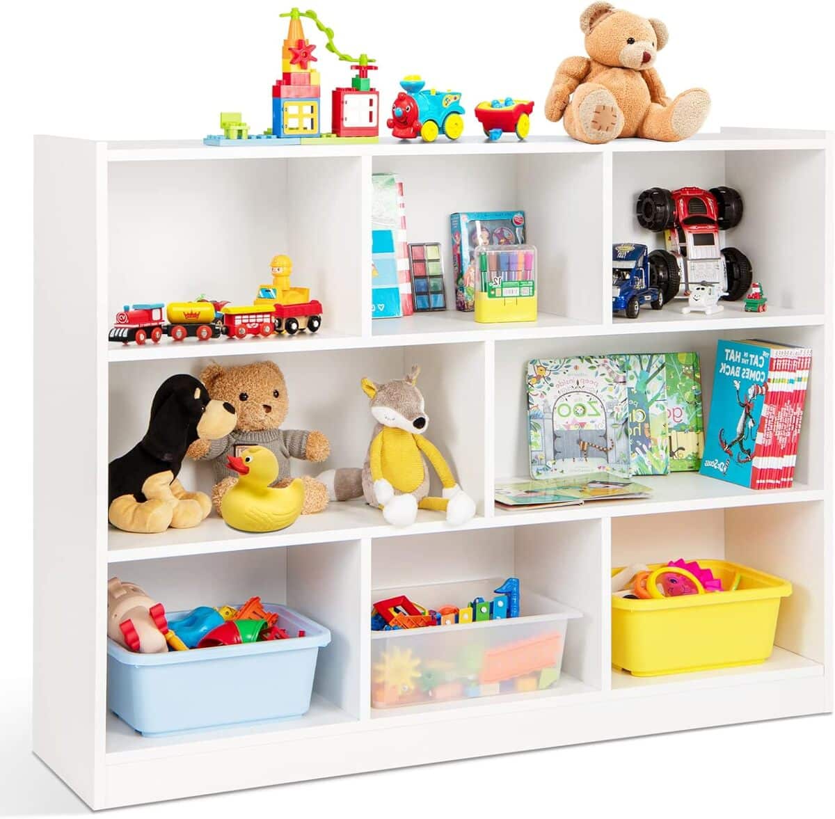 Test de la bibliothèque enfants Costway : espace de rangement pratique