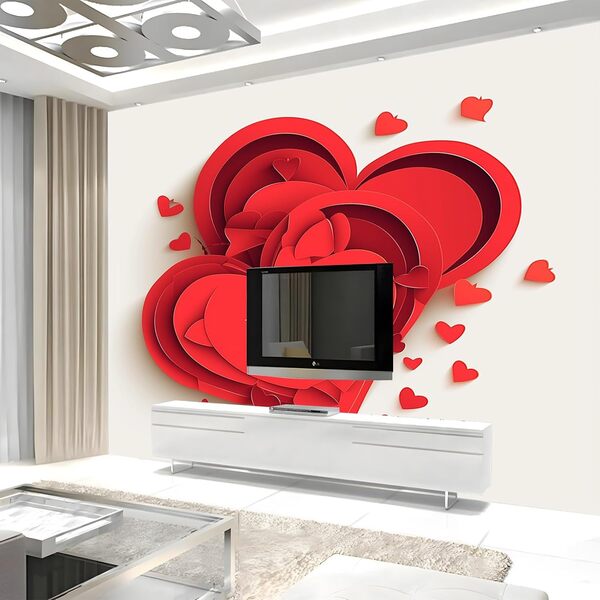 Papier Peint Intissé Amour rouge en relief 3D Déco Murale Maison Chambre Salon, Photo Murale Décorative - Pour Jeunesse Enfants 400 x 280 cm