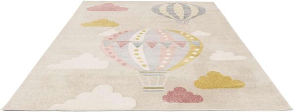 RugVista Balloon Ride, Tapis pour Enfant, 140 x 200 cm, Rectangle, Tapis Chambre d'enfant, Polypropylène, Pas de substances nocives, Beige/Rose