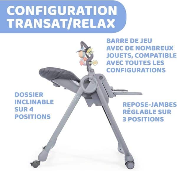 Chicco Polly Magic Relax Chaise Haute Bébé Évolutive et Pliable à 4 Roues, Enfants de la Naissance à 3 ans (15 kg), Inclinable en Transat, avec Coussin Réducteur et Barre de Jeux - Gris