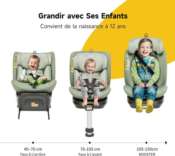 Jovikids Siège Auto Pivotant 360 ISOFIX ECE R129 pour bébé 40cm - 150cm Protections latérales，Vert