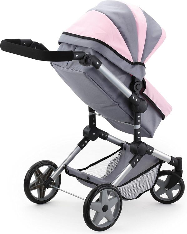 Bayer Design - 18508 - Grand Poussette Landau pour Poupée - Neo Pro - Réglable - Gris/Rose - 51-89 Cm