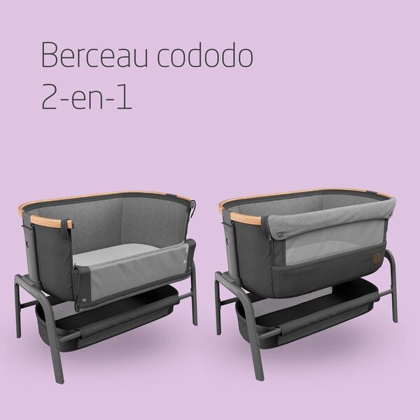 Maxi-Cosi Iora Berceau Cododo, Lit Cododo Bebe Pliable, 0-6 Mois, 9 kg Max, 4 Inclinaisons et 5 Hauteurs, Système Coulissant, Matelas Confort, Grand Panier, Facile à Transporter, Essential Graphite
