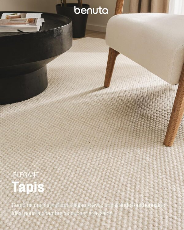 benuta Rocco Tapis en Laine à Poils Courts Blanc 140 x 200 cm - Tissu Plat pour Salon, Chambre à Coucher, Salle à Manger ou Chambre d'enfant