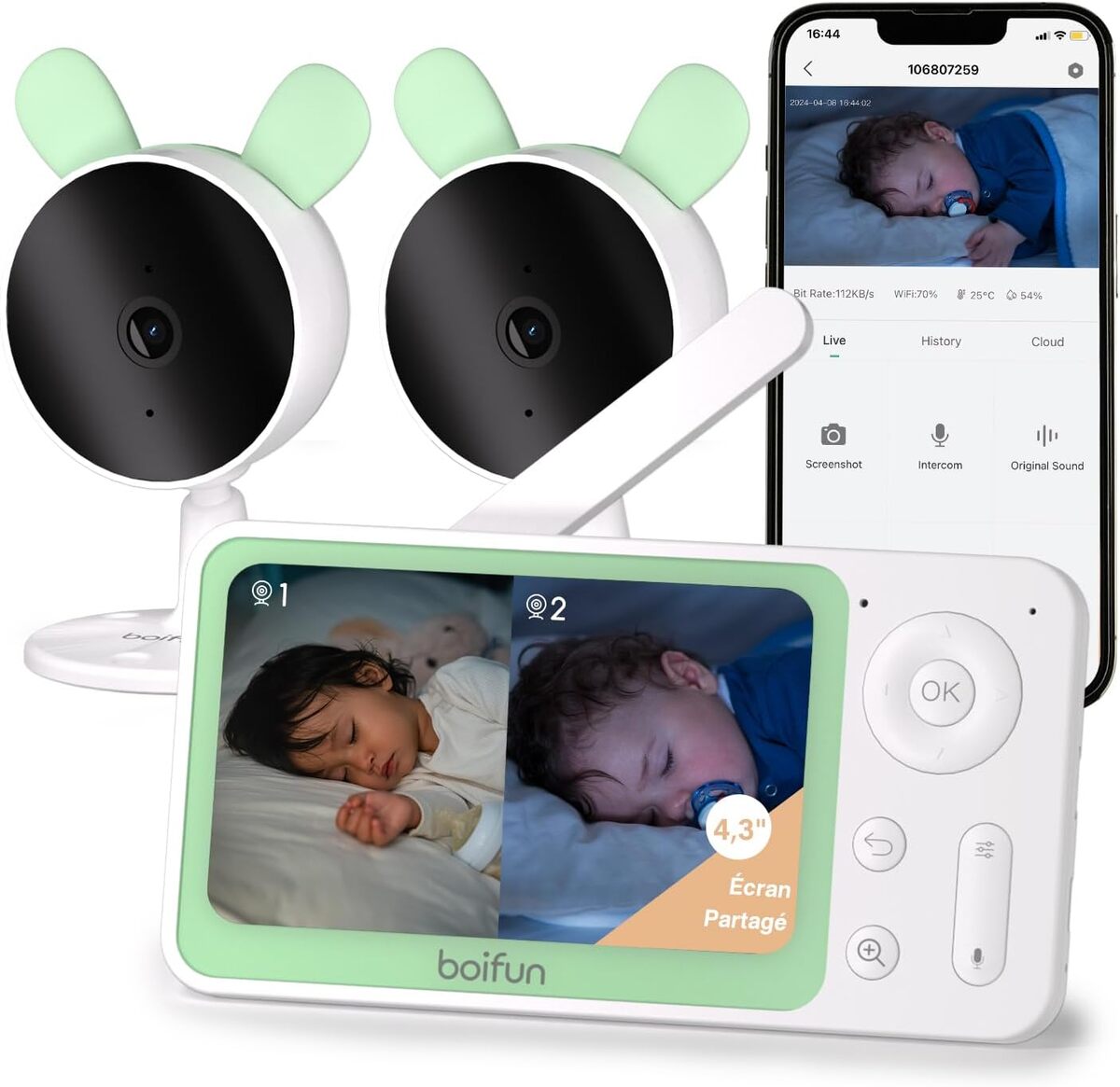 Test du babyphone BOIFUN avec 2 caméras et écran divisé