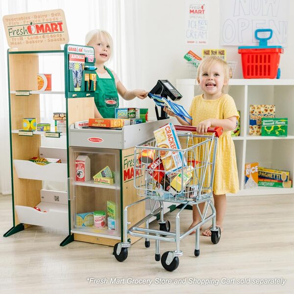 Melissa & Doug Epicerie en bois avec caisse enregistreuse, scanner et convoyeur, Jeux de rôle magasin, Ensemble de jeu Supermarché, Jeu d'imitation, Cadeau pour filles et garçons de 3 4 5 6 7 ans