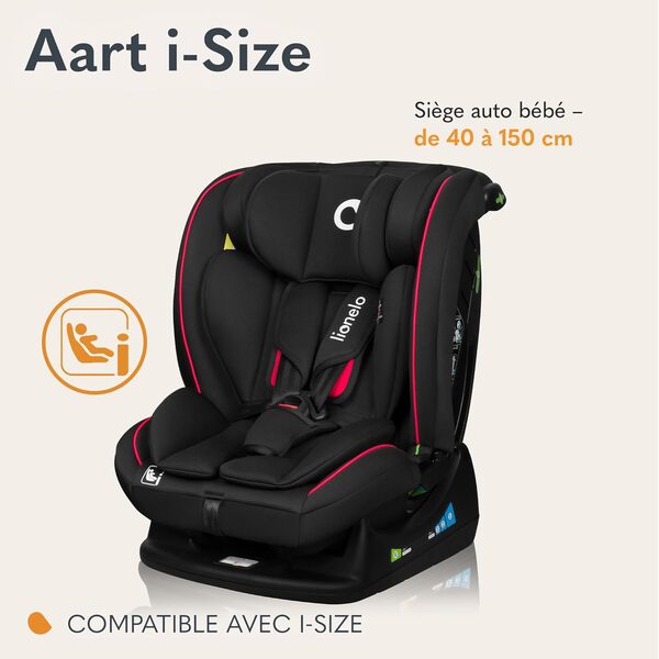 LIONELO AART I-SIZE Siège Auto Bébé 40 à 150 cm, Installation avec Ceinture de Sécurité, Réglage de l'Appui-tête et de l'Inclinaison, Insert Lombaire et Réducteur, Norme R129 i-Size Standard