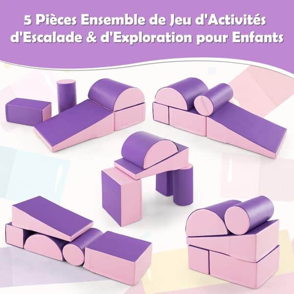 GOPLUS 5 PCS Parcours Motricité Bébé, Module Motricité en Mousse PU avec Remplissage en EPE, Jouets Éducatifs Convient pour Enfants d'Âge Préscolaire