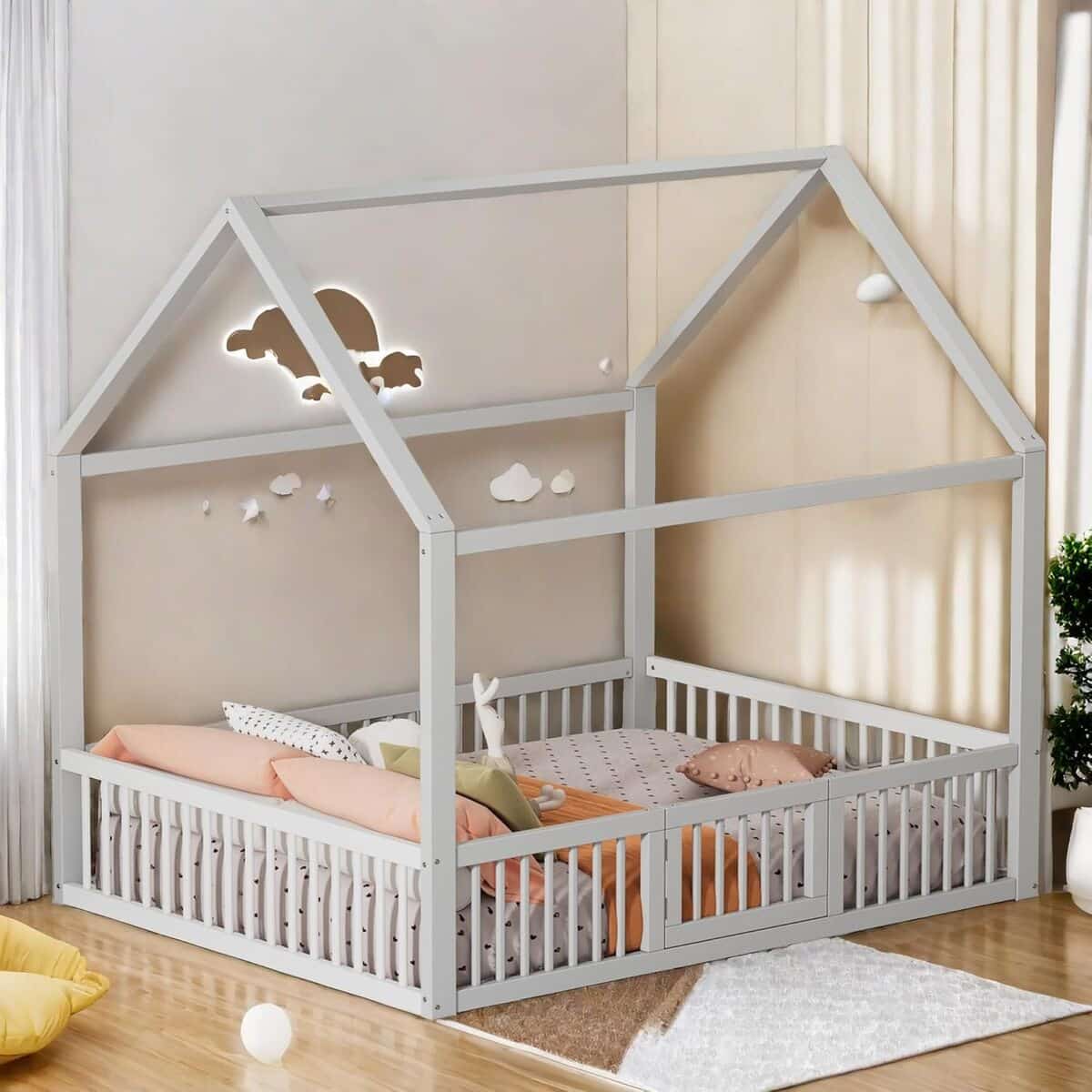 OKWISH Lit avec protection 140x200 cm Lit en bois - Gris - Lit enfant - Rue du Commerce