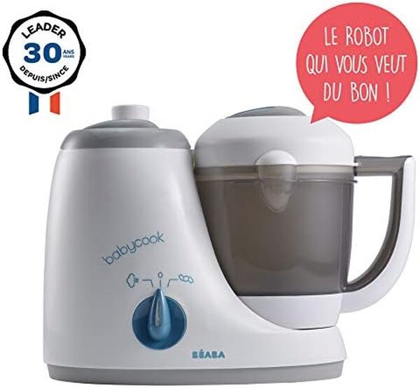 BÉABA, Babycook Original, Robot Bébé 4 en 1 Mixeur-Cuiseur, et 4 Portions Conservation Clip, Pots empilables et emboîtables, Diversification alimentaire, Petits pots bébé maison, Graduation