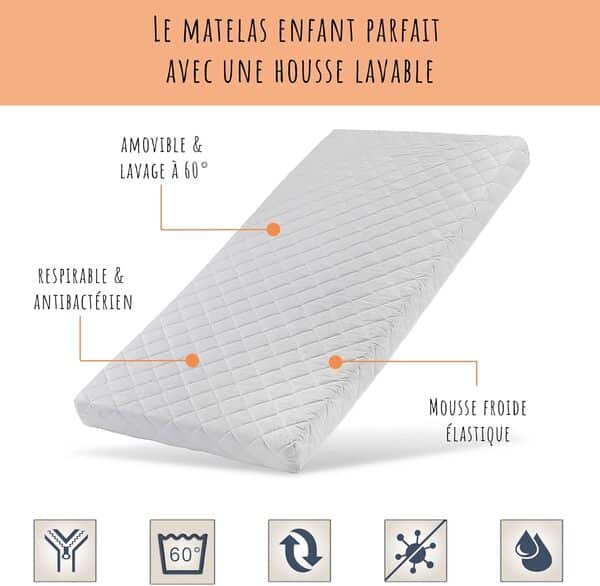 Kids Collective Matelas Enfant 90x190 cm avec Housse Lavable | 10 cm d'épaisseur Matelas en Mousse Froide de Haute qualité pour lit d'enfant lit d'enfant | Fabriqué en UE, Poids corporel jusqu'à 60kg