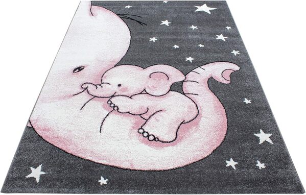 Tapis pour Enfants Design éléphant, Doux et Confortable pour Chambre de bébé, Salle de Jeux, Chambre d'enfants, Tapis à Poils Courts Taille: 160 x 230 cm, Couleur: Pink-2