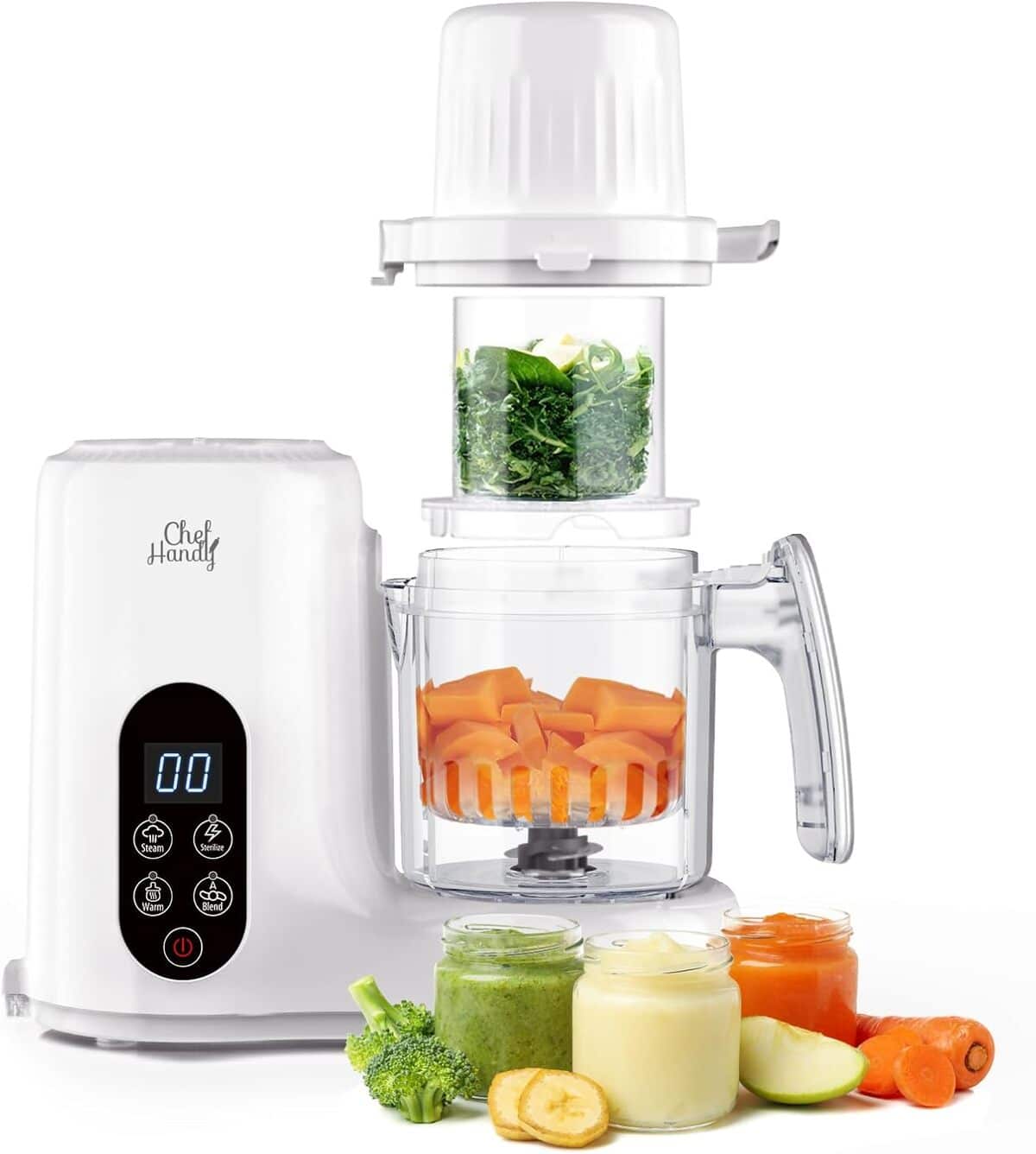 Robot Cuiseur-mixeur Bébé GROWNSY Avec Panier Vapeur - 100 Oz, Sans BPA - Préparation De Purées, Compotes, Soupes