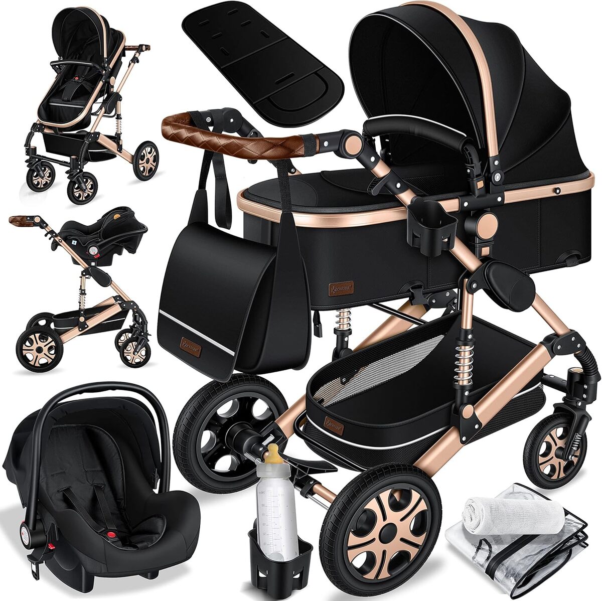 Test : poussette combinée KESSER 3en1 noir/champagne