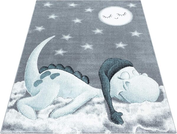 Tapis pour Enfants Motif Dinosaure, Doux & Confortable pour Chambre d'enfant, Chambre de bébé, Chambre d'adolescent, Salle de Jeux Taille: 160 x 230 cm, Couleur: Bleu-2