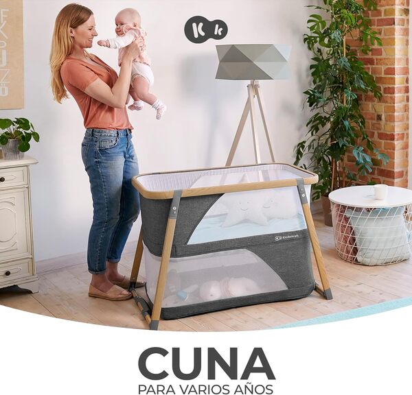 Kinderkraft SOFI Lit parapluie 4 en 1, Lit bébé avec matelas, de la Naissance, Berceau bébé, Fonction de Parc, Rapide Facile à Plier, Sac de Transport inclus, 2 Niveaux de Matelas, Gris