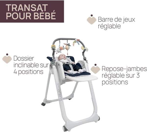 Chicco Polly Magic Relax Chaise Haute Évolutive et Pliable pour Bébé à 4 Roues, Enfants de la Naissance à 3 ans (15 kg), Inclinable en Transat, avec Coussin Réducteur et Barre de Jeux - Bleu