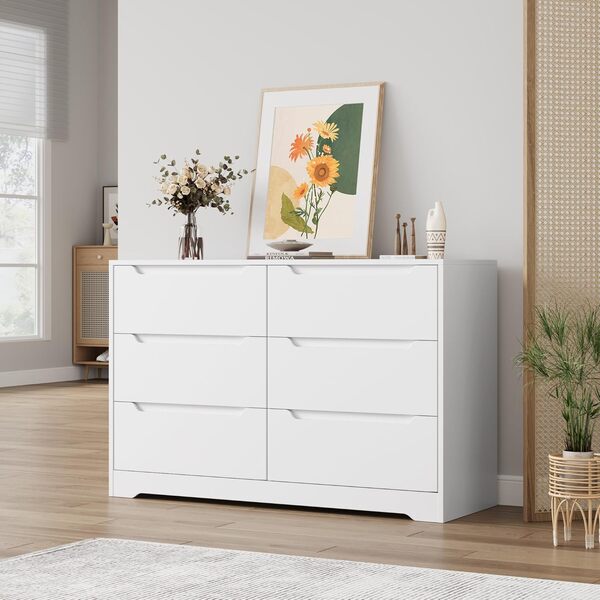 HOCSOK Commode Chambre, Commode 6 Tiroirs, Buffet Salon, Bois Meuble de Rangement pour Chambre Adulte, Salon, Chambre Enfant, Couloir, 108 x 82,5 x 39 cm (l x H x P)