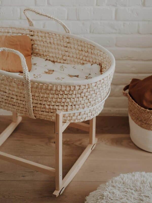 Couffin pour bébé avec support à bascule et matelas à trois couches, en bois, couffin fait à la main, lit de bébé, chambre de bébé (nautique)