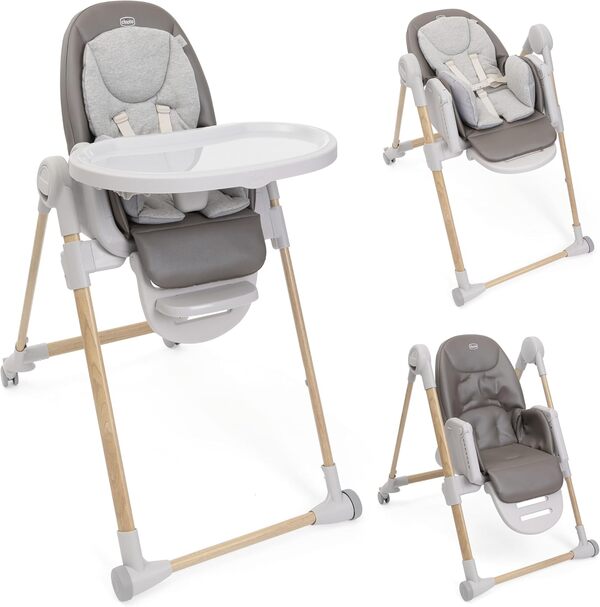 Chicco Polly Armonia Chaise Haute Bebé Évolutive, pour Enfants de 0 Mois à 40 kg, 9 Niveaux de Hauteur, 3 Positions d'Inclinaison, Repose-Pieds Réglables, Pliage compact, 4 Roues, Brun