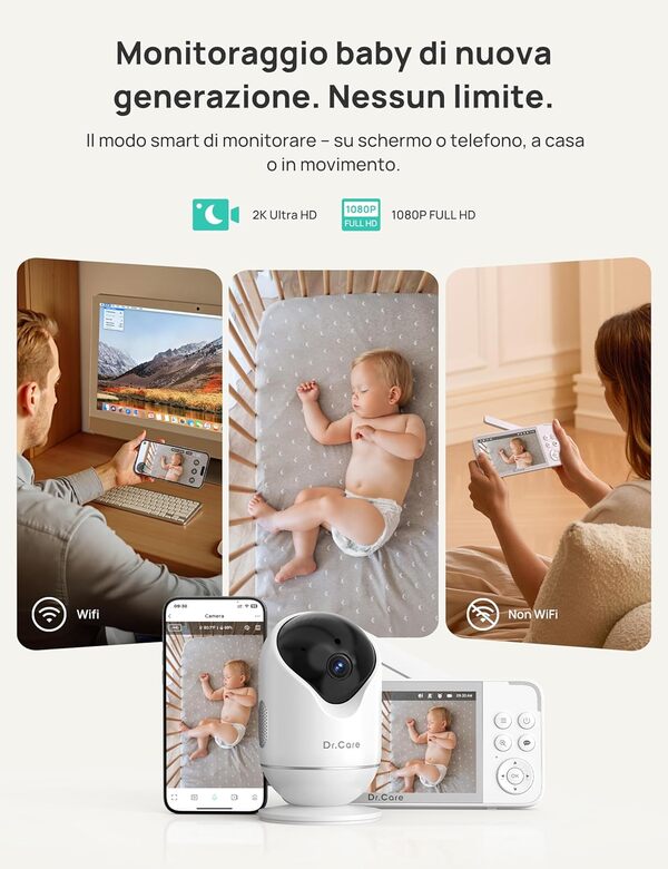 Dr.Care VistaView Babyphone Caméra Bébé WiFi, Écran Divisé 5