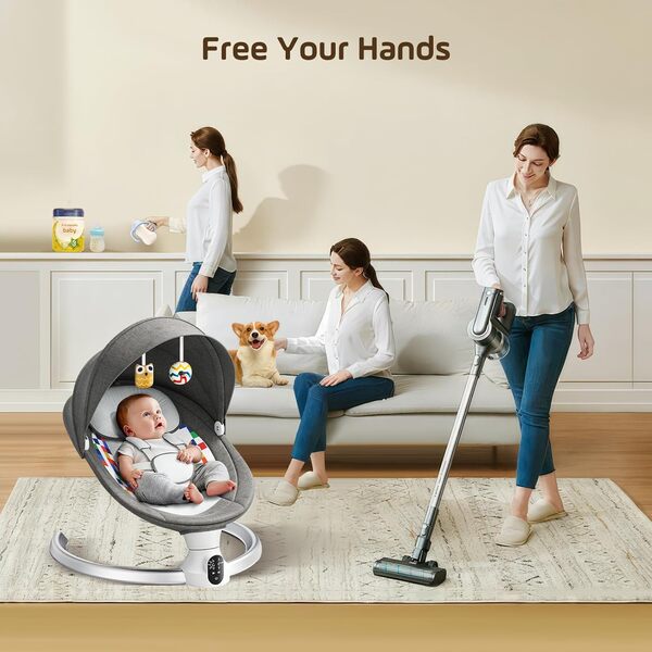 Hlieeosfcn Balancelle bébé,Transat Bébé Électrique 5 Amplitudes de Vibrations avec Minuterie et Musique,transat électrique Bebe,avec télécommande et Blueteeth,avec harnais de sécurité 5 points