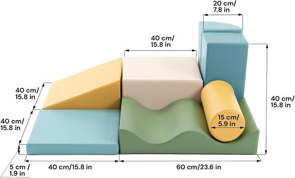 IGLU Soft Play 7 XL Blocs de Construction en Mousse Jouets éducatifs Modules de Motricité (Pastel Sea)