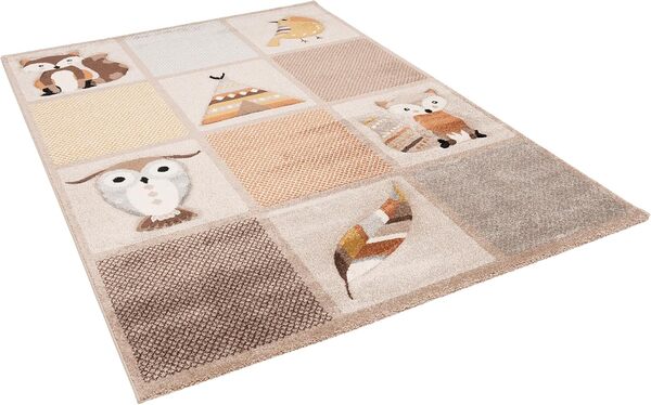 Maui Kids - Tapis pour Enfant - Les Animaux de la forêt Beige Marron - 5 Tailles