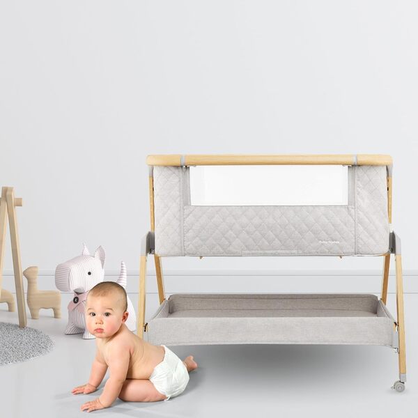 Moby-System Dreemy Lit SupéRieur 3 en 1 - Berceau Pliable avec Couffin Bebe - Hauteur 7 Niveaux, roulettes Transport, ÉTagère sous Lit - pour Enfants jusqu'à 9 kg