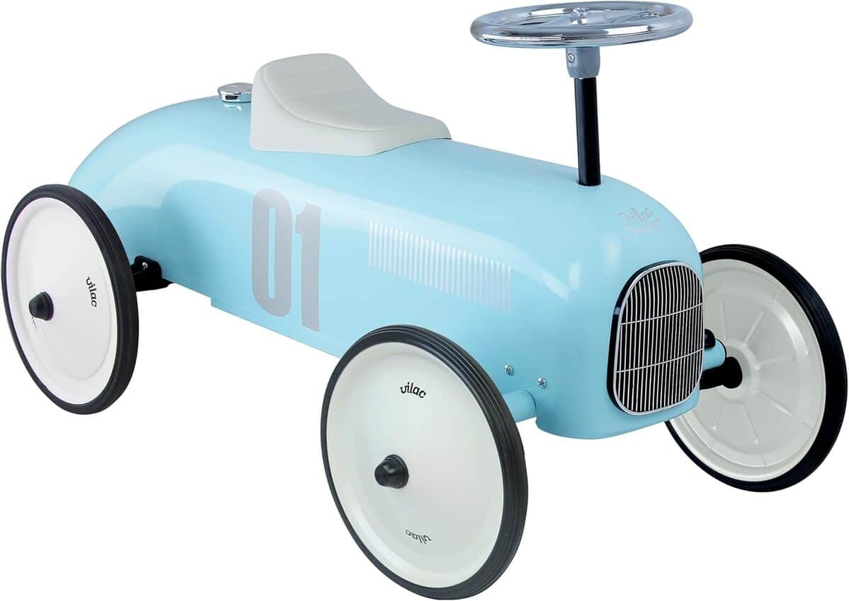 Test : vilac voiture porteuse vintage en métal bleu ciel