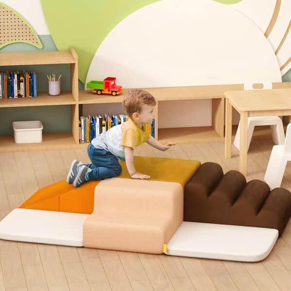 BanaSuper Jeu de Motricité Enfant | Parcours Motricité | Blocs Mousse Éducatifs avec Velcro | Structure d'escalade Antidérapante | Jouets d'escalade | Design Lavable & Sécurité Renforcée, Multicolore