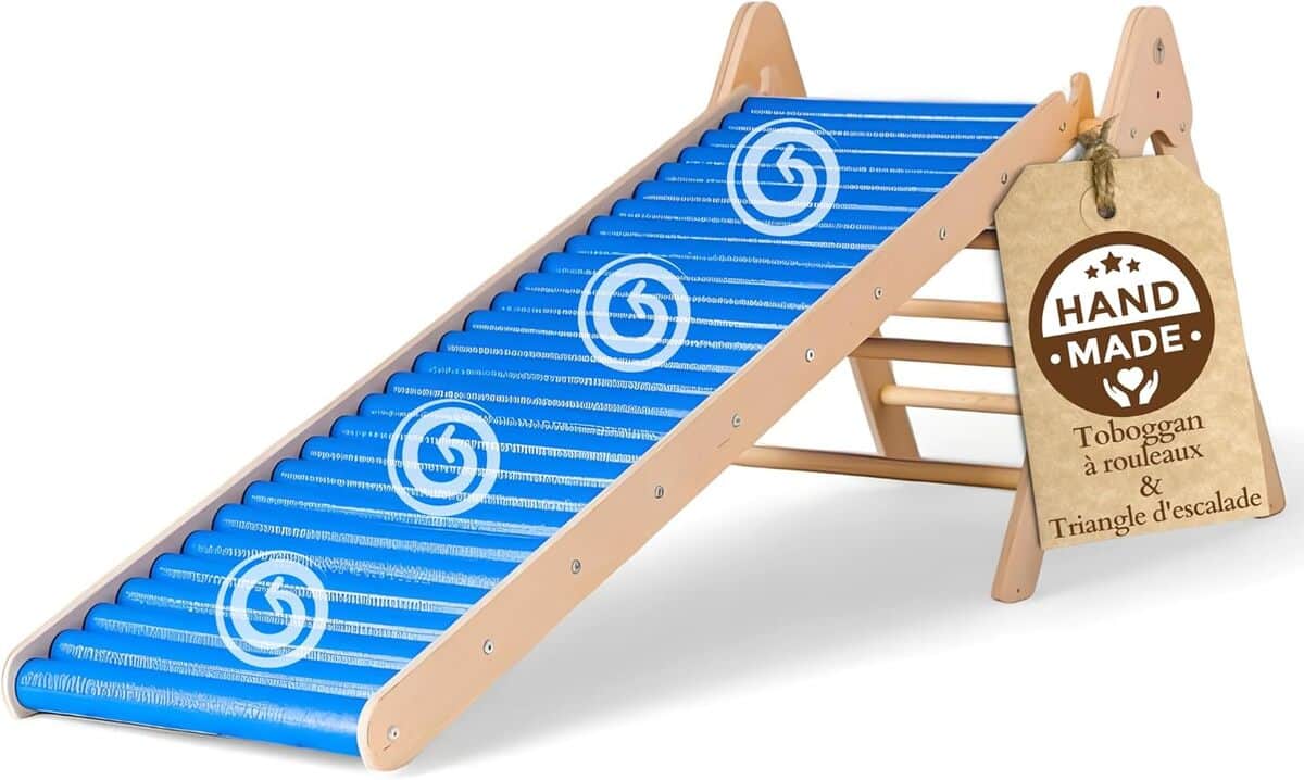 Test du set WoodsCraft 2in1 : toboggan et triangle Montessori pour enfants
