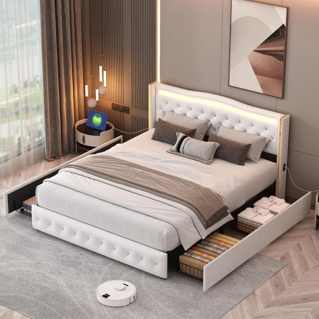 Test du lit 140x200 Générique : rangement pratique et éclairage LED