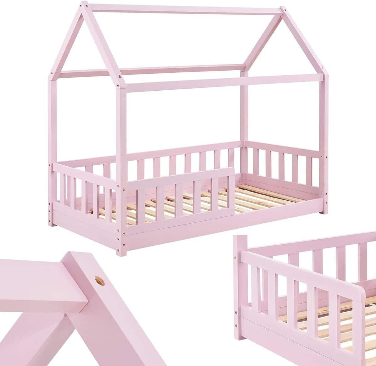 Test du lit cabane Marli pour enfant de Juskys : sécurité et design roses