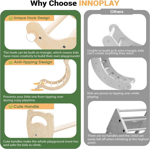 Escalade Enfant Arche Montessori Bebe 7 en 1 Triangle d'escalade Bois avec Arche Eveil, Toboggan, Échelle Coussin Toboggan, Parcours Motricité Bébé pour Tout-Petits Bébé 1 Ans+(Naturel)