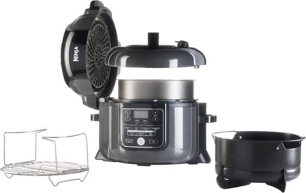 Ninja Multicuiseur Foodi, Air Fryer, 7-en-1, 6L, 7 fonctions de cuisson, Autocuiseur Multifonction, Cuisson sous pression, Friture à l'air, Cuisson lente, Gril et plus, Acier brossé et Noir, OP300EU