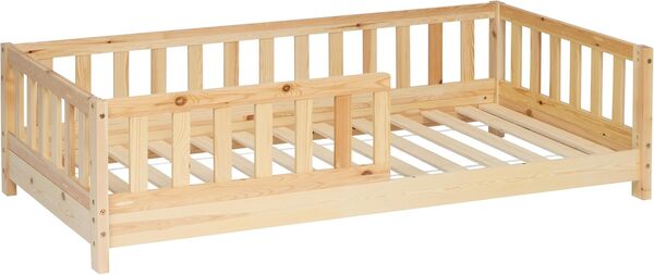 WEB2O Lit barrières pour Enfant en Bois Naturel 80x160 cm Montessori