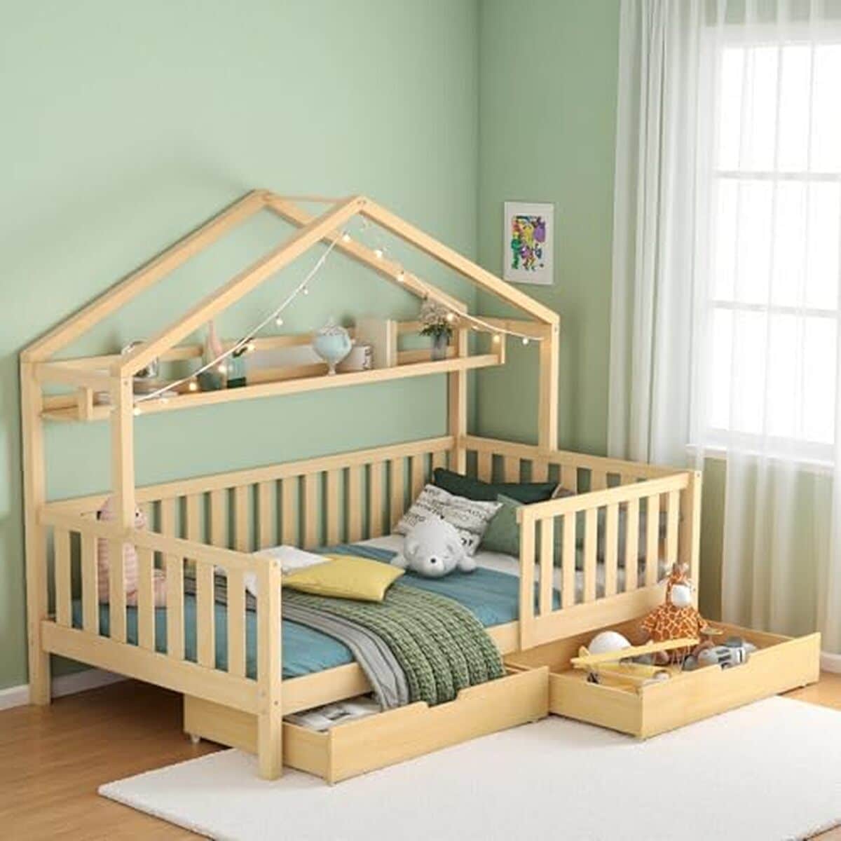 Test du lit cabane enfants Sapgaks 90x200 avec tiroirs en bois