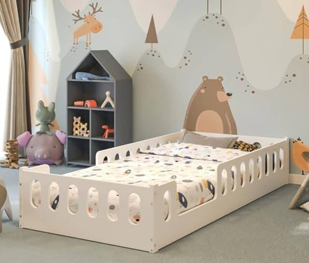Test : lit enfant Monte 2en1 CADANI 90x200 cm blanc avec barrière de sécurité amovible