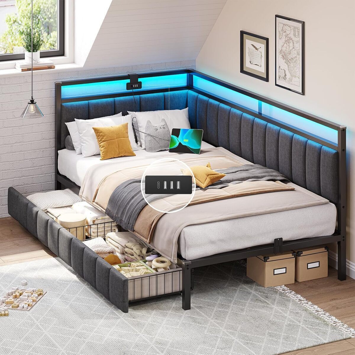 Test du canapé-lit Dictac : confort et fonctionnalité avec éclairage LED et prise USB