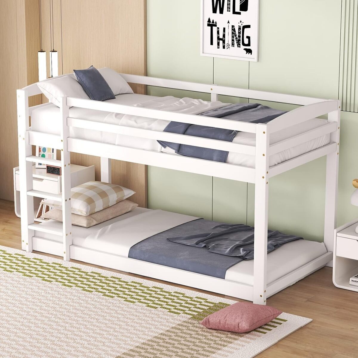 Test du lit superposé enfant PUGSDRLY 90x200 cm : cadre en pin massif blanc